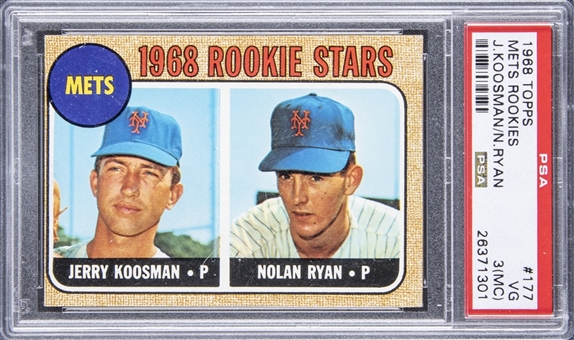 1968 Topps Mets Rookies #177 Jerry Koosman/Nolan Ryan Rookie Card - PSA VG 3 (MC) 